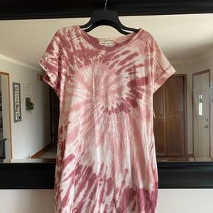 Tie dye y shirt dress pink and white